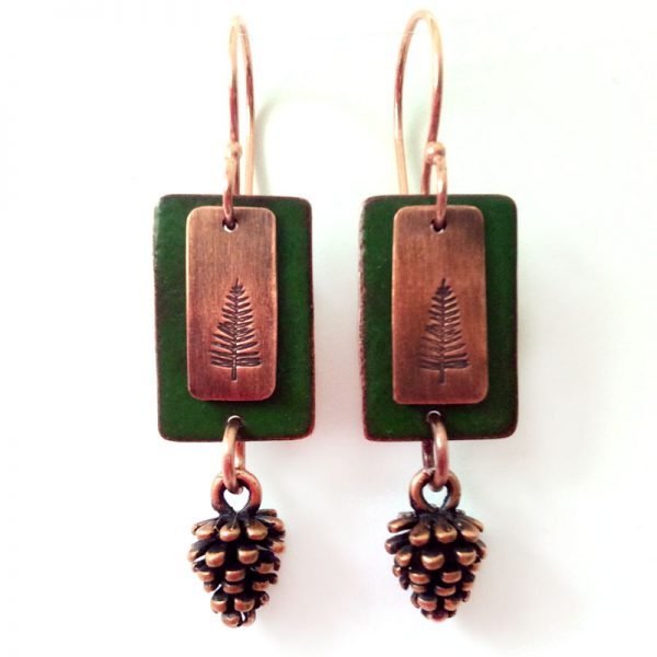 Copper pine cone mini earrings