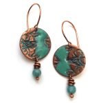 Copper enameled earrings with ammonite beads
