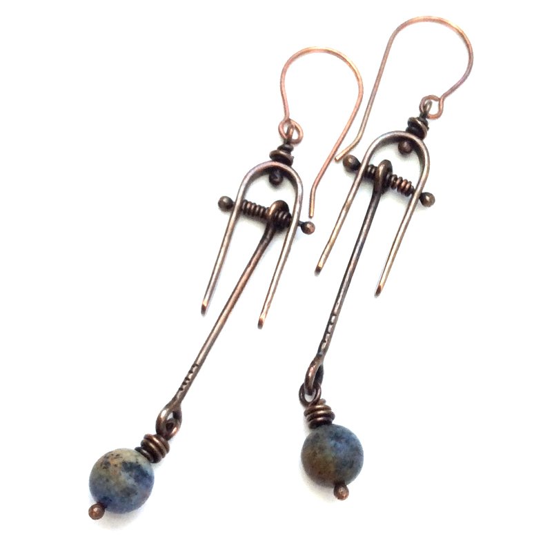 Copper and Dumortierite Planet Earrings