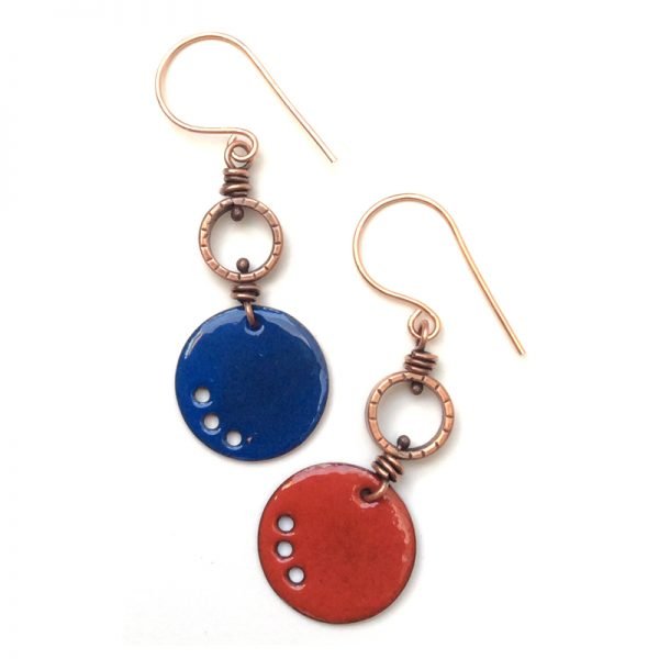 Reversible enamel earrings - blue/red