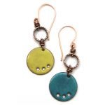 Reversible enamel earrings - green/blue