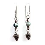 Silver Bead and Pine Cone Earrings