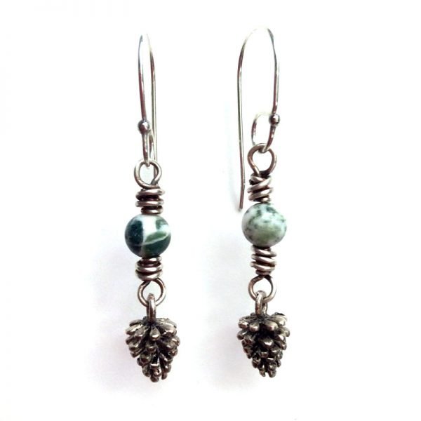 Silver Bead and Pine Cone Earrings