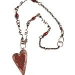 Enameled heart necklace and chain